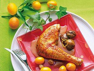 Guinea fowl with chestnuts and kumquat
